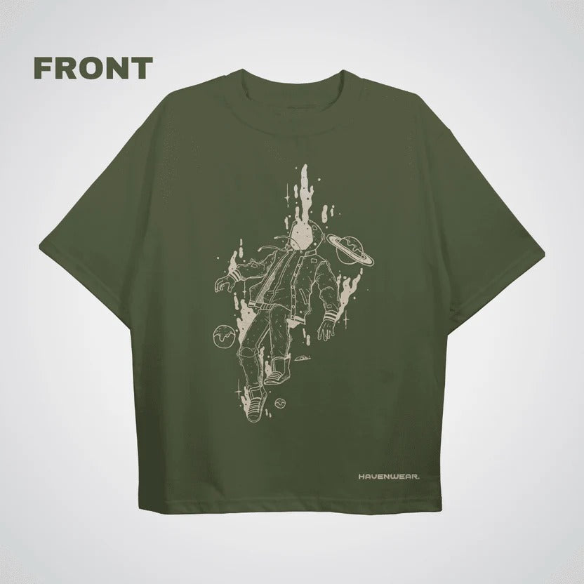 cosmic drift over sized tee — Olive Green