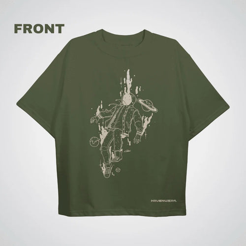 cosmic drift over sized tee — Olive Green