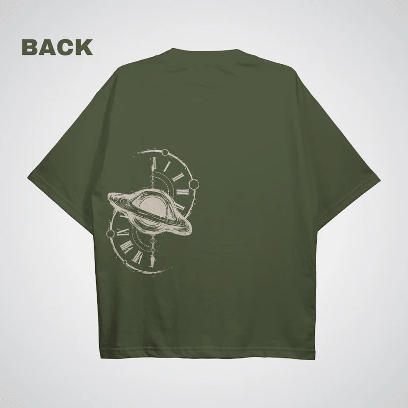 cosmic drift over sized tee — Olive Green